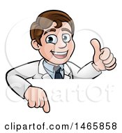 Clipart Of A Happy White Male Scientist Giving A Thumb Up Over A Sign Royalty Free Vector Illustration
