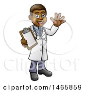 Poster, Art Print Of Happy Black Male Scientist Waving And Holding A Clipboard
