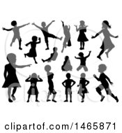 Poster, Art Print Of Black Silhouetted Boys And Girls Playing