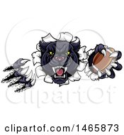 Poster, Art Print Of Vicious Roaring Black Panther Mascot Shredding Through A Wall With A Football