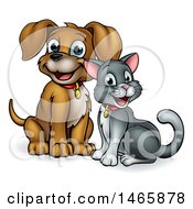 Poster, Art Print Of Cute Puppy Dog And Cat Sitting