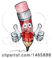 Clipart Of A 3d Happy Red Writing Pencil Holding Up Two Thumbs Royalty Free Vector Illustration