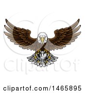 Poster, Art Print Of Cartoon Swooping American Bald Eagle With A Soccer Ball In His Talons
