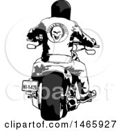 Clipart Of A Rear View Of A Biker On A Motorcycle Royalty Free Vector Illustration