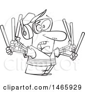 Clipart Of A Cartoon Lineart Stressed Male Traffic Controller Waving Wands Royalty Free Vector Illustration