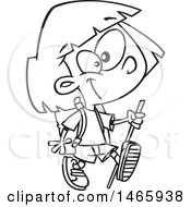 Clipart Of A Cartoon Lineart Girl Hiking Royalty Free Vector Illustration by toonaday