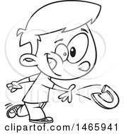 Clipart Of A Cartoon Lineart Boy Boy Playing Horseshoes Royalty Free Vector Illustration