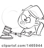 Poster, Art Print Of Cartoon Outline Boy Judge Sitting With A Gavel