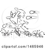 Cartoon Outline Man Retreating From A Water Balloon Fight