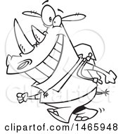 Clipart Of A Cartoon Lineart Happy Rhinoceros Student Walking To School Royalty Free Vector Illustration