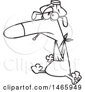 Clipart Of A Cartoon Lineart Sick Puppy Dog Royalty Free Vector Illustration