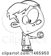 Clipart Of A Cartoon Lineart Boy Holding A Small World Royalty Free Vector Illustration