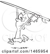 Clipart Of A Cartoon Lineart Boy Surfer Running With A Board Royalty Free Vector Illustration