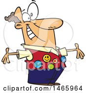 Clipart Of A Cartoon Happy White Male Store Greeter Wearing Buttons On His Vest Royalty Free Vector Illustration