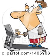 Clipart Of A Cartoon Unenthused White Man Setting A Treadmill For A Workout Royalty Free Vector Illustration