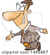 Clipart Of A Cartoon Welcoming White Business Man Holdig Out A Hand Royalty Free Vector Illustration