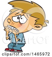 Cartoon Scared White Boy Biting His Finger Nails