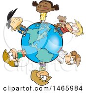 Poster, Art Print Of Cartoon Circle Of Children On A Small World
