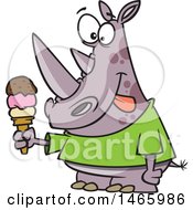 Cartoon Rhinoceros Holding An Ice Cream Cone And Licking His Lips