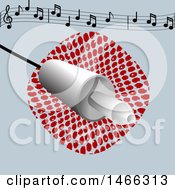 Clipart Of A 3d Pin Jack With Cable Over Dots With Music Notes Royalty Free Vector Illustration