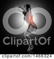 Clipart Of A 3d Woman With Glowing Visible Spine Squatting On Black Royalty Free Illustration