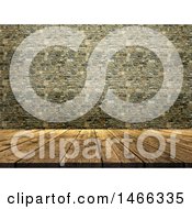 Clipart Of A 3d Wood Table Surface And Stone Wall Royalty Free Illustration