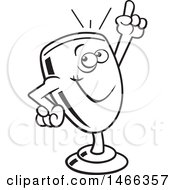 Clipart Of A Black And White Trophy Cup Character Holding Up A Finger Royalty Free Vector Illustration