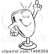 Clipart Of A Black And White Trophy Cup Mascot Holding Up A Finger Royalty Free Vector Illustration by Johnny Sajem