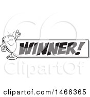 Poster, Art Print Of Black And White Trophy Cup Mascot Holding Up A Finger By A Winner Banner