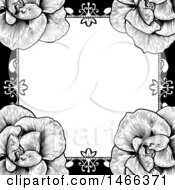 Poster, Art Print Of Black And White Border Or Wedding Invitation With Roses