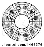 Clipart Of A Black And White Horoscope Zodiac Astrology Circle Royalty Free Vector Illustration by AtStockIllustration