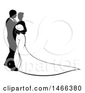 Poster, Art Print Of Black And White Silhouetted Posing Wedding Bride And Groom