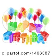Poster, Art Print Of 3d Colorful Happy Birthday Greeting With Party Balloons