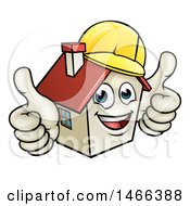 Cartoon Happy White Home Mascot Character Wearing A Hardhat And Giving Two Thumbs Up