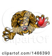 Clipart Of A Tough Clawed Male Lion Monster Mascot Holding A Cricket Ball Royalty Free Vector Illustration