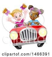 Poster, Art Print Of Happy Black Girl Driving A Red Convertible Car With A White Girl In The Passenger Seat