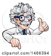 Poster, Art Print Of Cartoon Senior Male Scientist Giving A Thumb Up Over A Sign