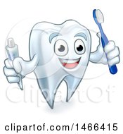 Poster, Art Print Of White Tooth Character Holding A Toothbrush And Tube Of Toothpaste