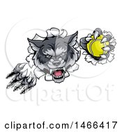 Clipart Of A Ferocious Gray Wolf Slashing Through A Wall With A Tennis Ball Royalty Free Vector Illustration