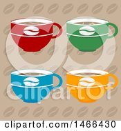 Poster, Art Print Of Colorful Coffee Cups Over A Bean Pattern