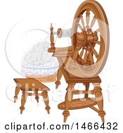 Vintage Spinning Wheel And Wool