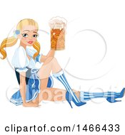 Clipart Of A Sexy Blond Oktoberfest Beer Maiden Woman Sitting And Holding A Mug Royalty Free Vector Illustration by Pushkin