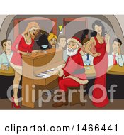 Poster, Art Print Of Christmas Santa Playing A Piano At A Bar