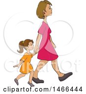 Poster, Art Print Of Little Girl Walking And Holding Hands With Her Mom