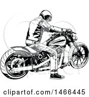 Poster, Art Print Of Black And White Biker On A Motorcycle