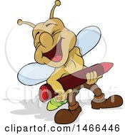 Clipart Of A Lightning Bug Laughing And Holding A Crayon Royalty Free Vector Illustration by dero