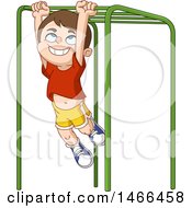 Happy Boy Playing On Monkey Bars