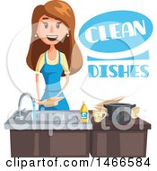 Clipart Of A Woman Washing Dishes Royalty Free Vector Illustration