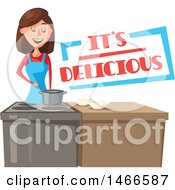 Clipart Of A Woman Cooking With Text Royalty Free Vector Illustration