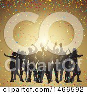 Poster, Art Print Of Group Of Silhouetted Dancers With Colorful Confetti Over Gold